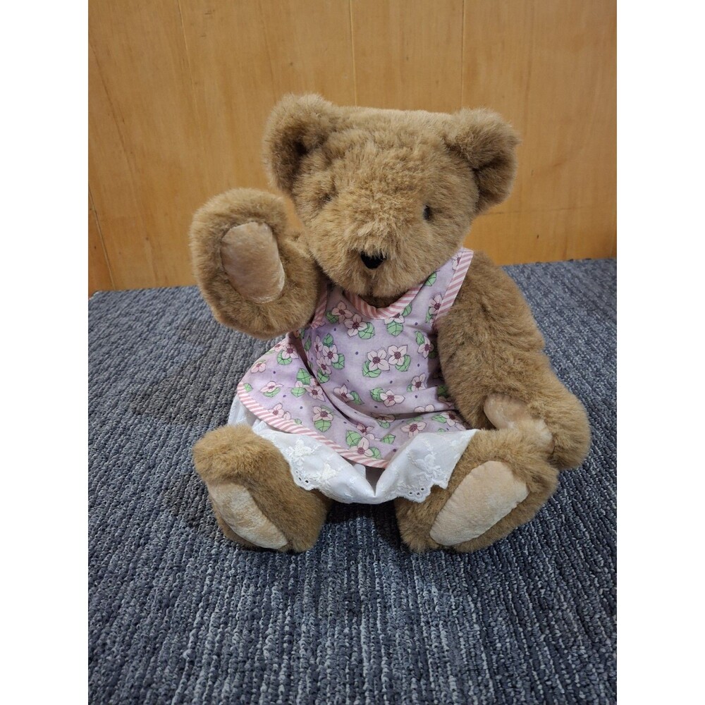VTG Vermont Teddy Bear 16" Jointed Bear Pink Flowered Dress 1997 Retired - Picture 2 of 7
